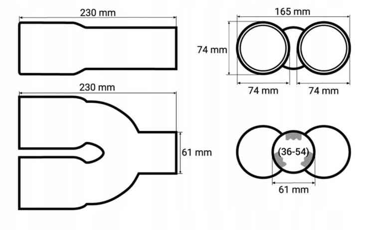 KOŃCÓWKA WYDECHU TŁUMIKA NAKŁADKA DWURURKA 74mm
