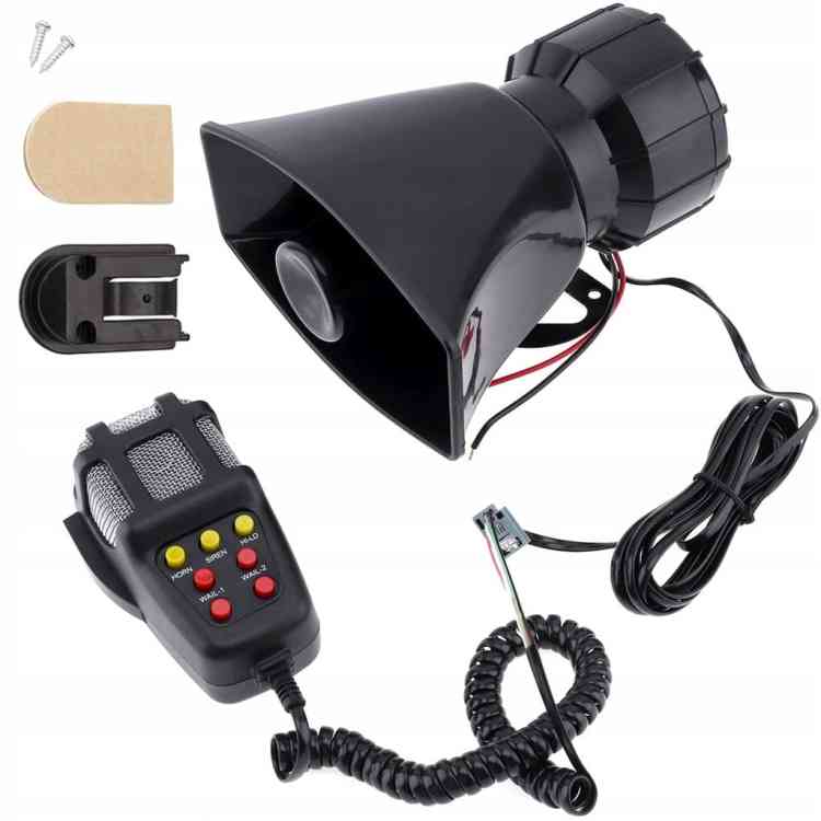 SYRENA ELEKTRONICZNA Z MEGAFONEM 7-TONOWA 12V 100W POLICYJNA STRAŻ KLAKSON