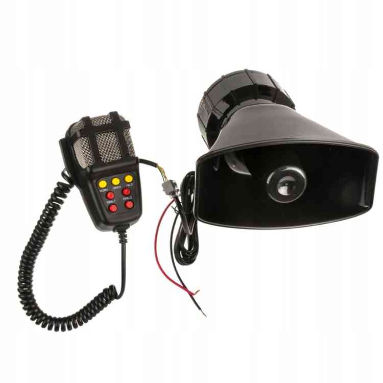 SYRENA ELEKTRONICZNA Z MEGAFONEM 7-TONOWA 12V 100W POLICYJNA STRAŻ KLAKSON