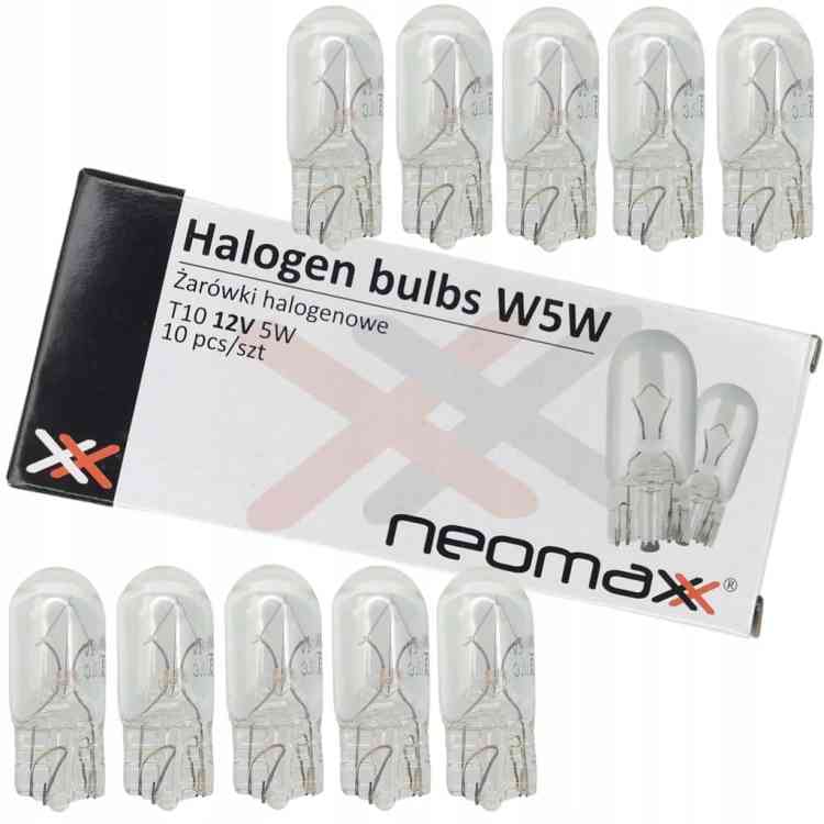ŻARÓWKI HALOGENOWE W5W T10 5W W2.1x9.5d 12V 10szt