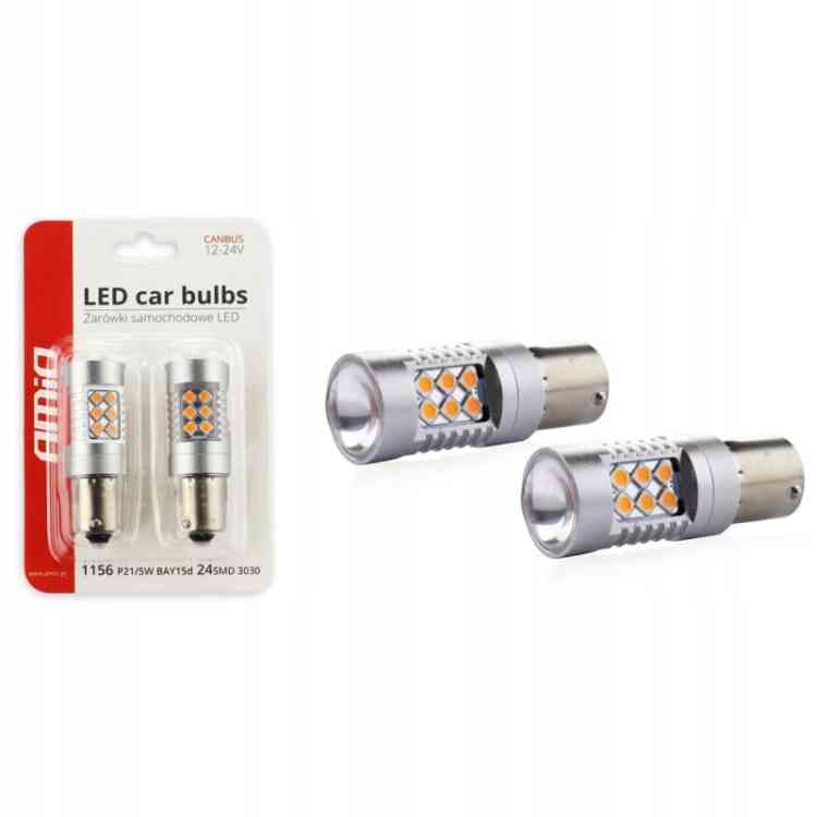 ŻARÓWKI LED PY21W x2 BAU15s CANBUS POMARAŃCZOWE KIERUNKI 12V 24V KPL 2szt