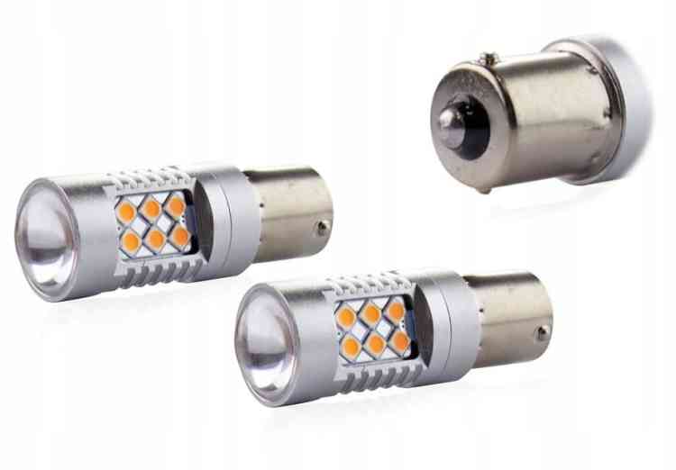 ŻARÓWKI LED PY21W x2 BAU15s CANBUS POMARAŃCZOWE KIERUNKI 12V 24V KPL 2szt