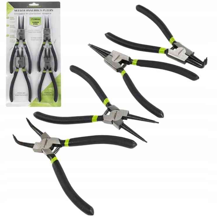 SZCZYPCE DO PIERŚCIENI SEEGERA ZAGIĘTE PROSTE 180 MM ZESTAW 4 SZTUKI
