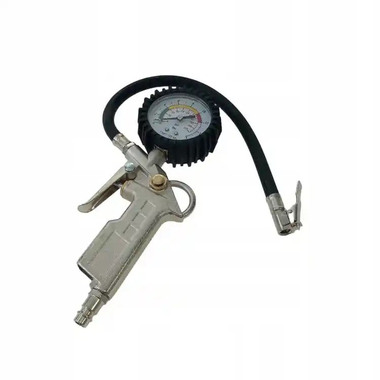 PISTOLET DO POMPOWANIA KÓŁ PNEUMATYCZNY 1/4" Z MANOMETREM 0-16BAR NIKIEL