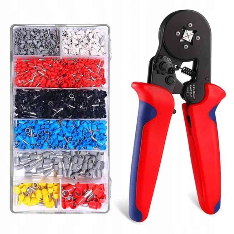 ZACISKARKA PRASKA DO KONEKTORÓW KOŃCÓWEK KABLI PRZEWODÓW + 1200 TULEJEK