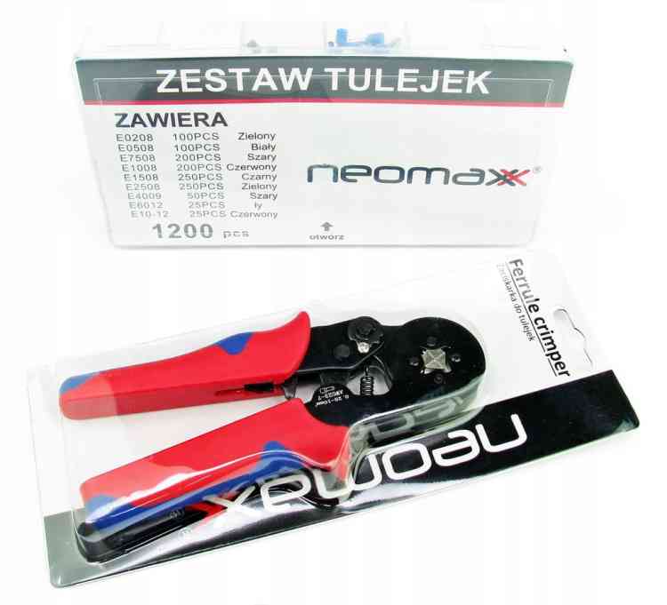 ZACISKARKA PRASKA DO KONEKTORÓW KOŃCÓWEK KABLI PRZEWODÓW + 1200 TULEJEK
