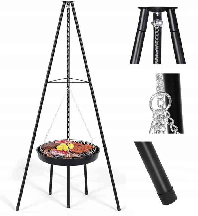 GRILL OGRODOWY WISZĄCY TRÓJNÓG PALENISKO WĘGLOWY 2w1 NEOMAX