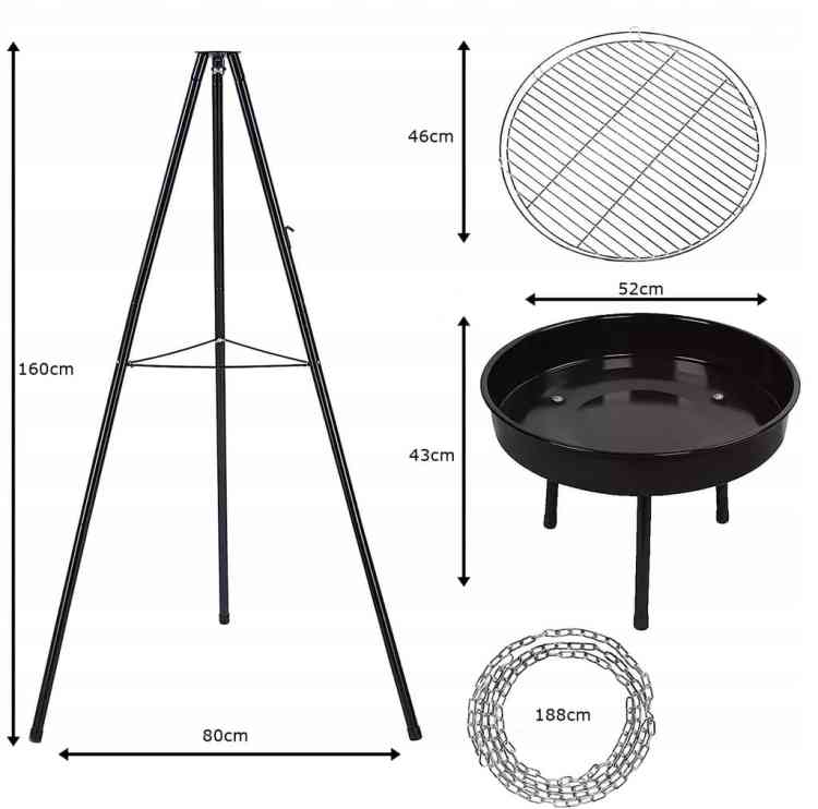 GRILL OGRODOWY WISZĄCY TRÓJNÓG PALENISKO WĘGLOWY 2w1 NEOMAX