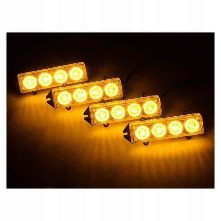 4x STROBOSKOPOWA LAMPA LED POMARAŃCZOWA POMOC LAWETA 12-24V KOGUT Z PILOTEM
