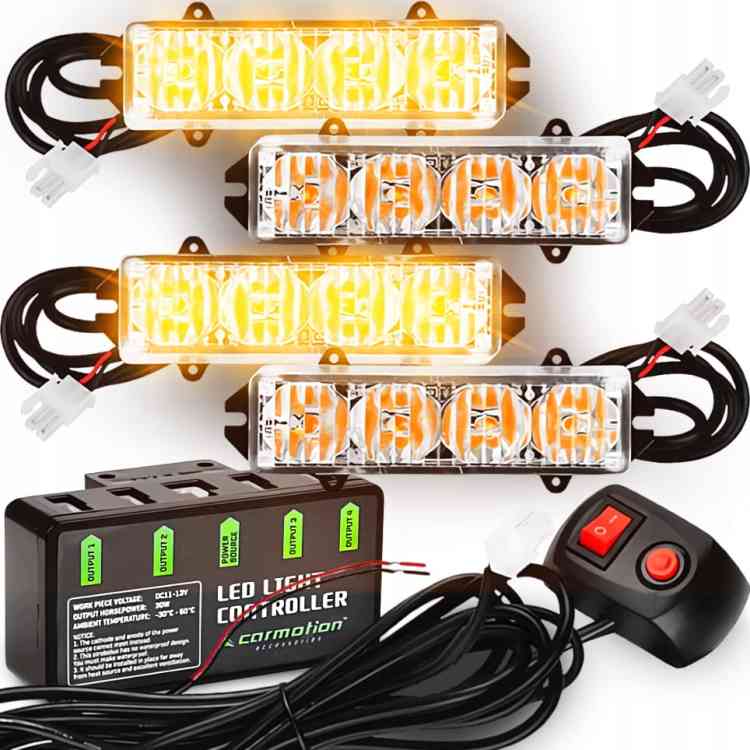 4x STROBOSKOPOWA LAMPA LED POMARAŃCZOWA POMOC LAWETA 12-24V KOGUT Z PILOTEM