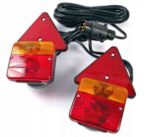 ZESTAW ŚWIATEŁ LAMP DO PRZYCZEPKI PRZYCZEPY TRÓJKAT MAGNES Z MAGNESEM 7,5m