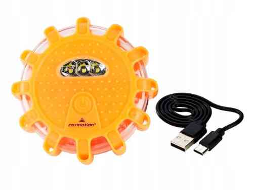 FLARA OSTRZEGAWCZA BŁYSKOWA 12+3LED KOGUT LAMPA AKUMULATOROWA USB-C