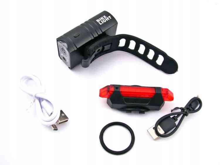ZESTAW LAMPKA ROWEROWA ALUMINIOWA LED PRZÓD + TYŁ NA USB MOCNA