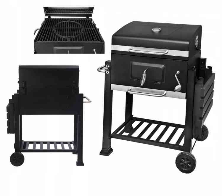 GRILL WĘGLOWY DUŻY OGRODOWY ŻELIWNY RUSZT Z POKRYWĄ TERMOMETR ŻELIWNYM