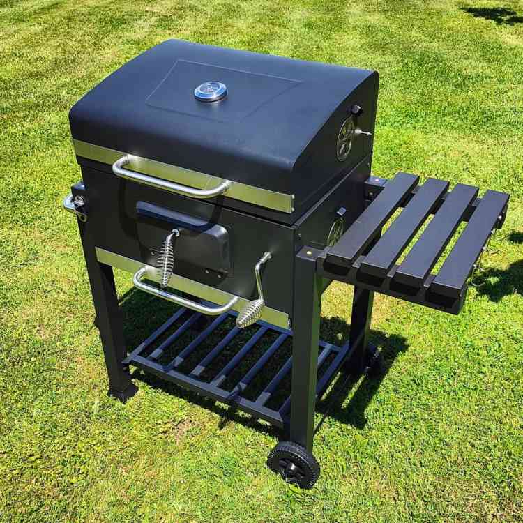 GRILL WĘGLOWY DUŻY OGRODOWY ŻELIWNY RUSZT Z POKRYWĄ TERMOMETR ŻELIWNYM