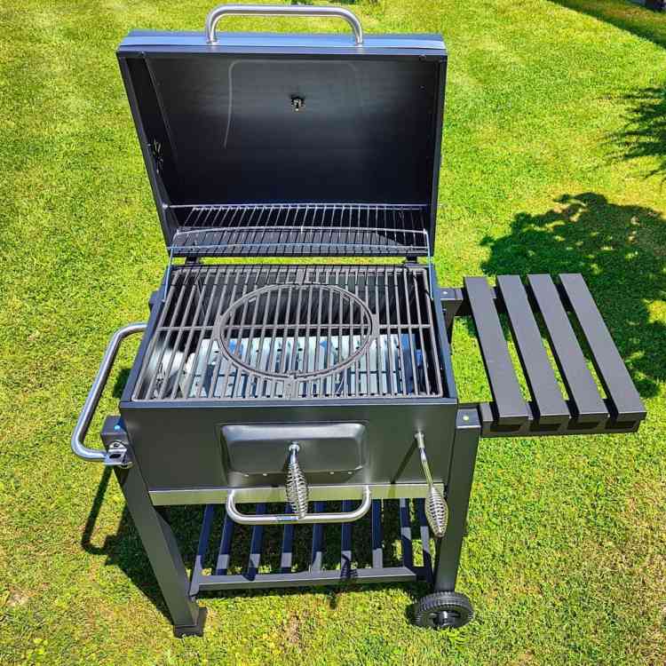 GRILL WĘGLOWY DUŻY OGRODOWY ŻELIWNY RUSZT Z POKRYWĄ TERMOMETR ŻELIWNYM