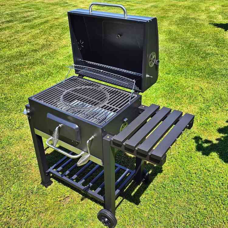 GRILL WĘGLOWY DUŻY OGRODOWY ŻELIWNY RUSZT Z POKRYWĄ TERMOMETR ŻELIWNYM