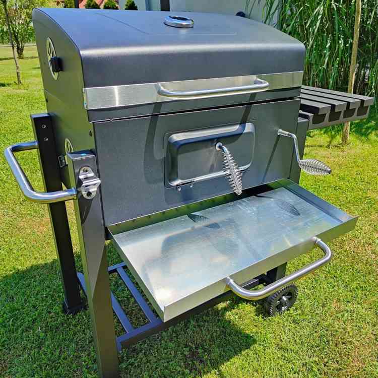 GRILL WĘGLOWY DUŻY OGRODOWY ŻELIWNY RUSZT Z POKRYWĄ TERMOMETR ŻELIWNYM