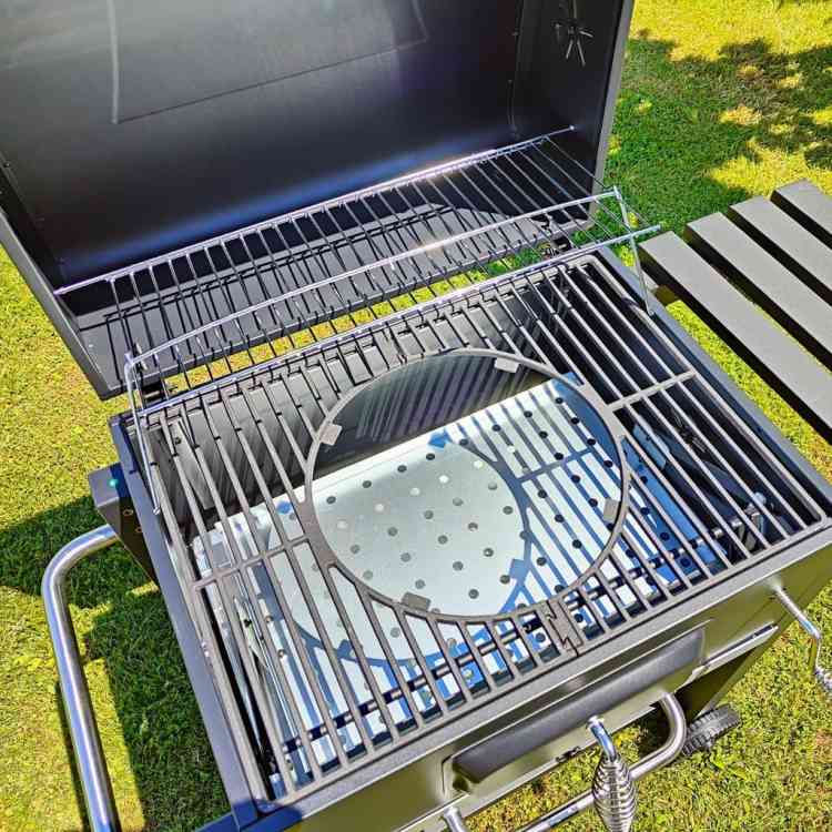 GRILL WĘGLOWY DUŻY OGRODOWY ŻELIWNY RUSZT Z POKRYWĄ TERMOMETR ŻELIWNYM